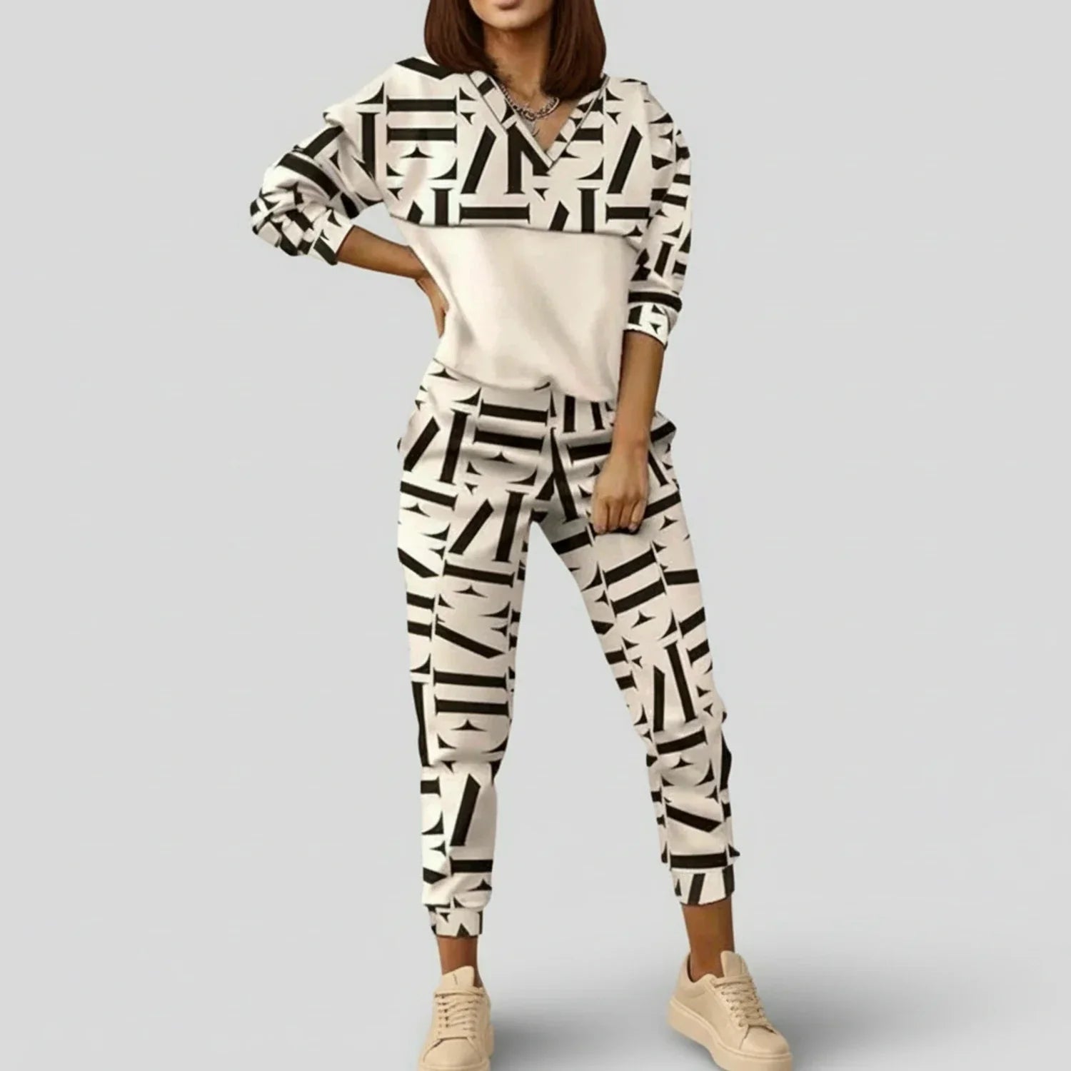 Maren | Women's Leopard Print Sweat Set Cream Jogger