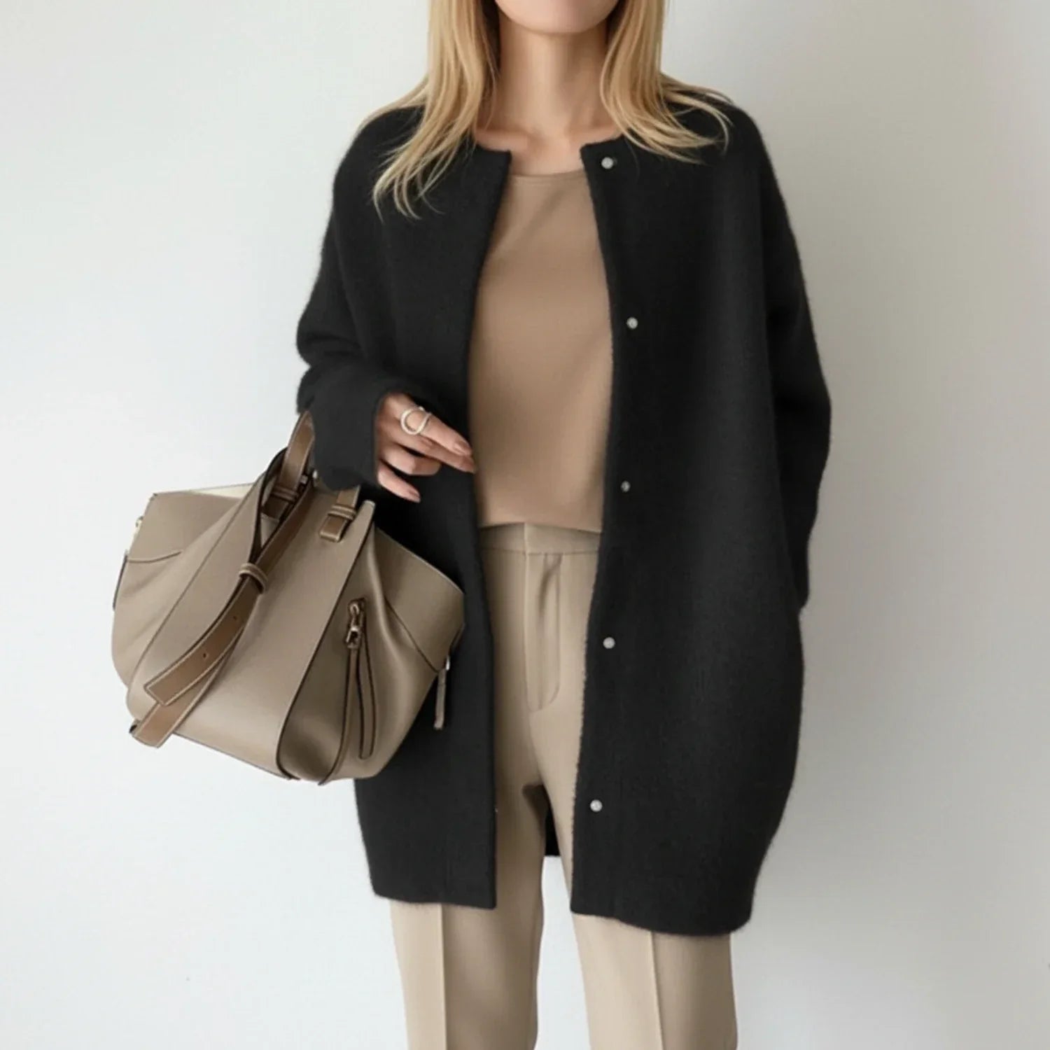 Ivy | Women's Long Cardigan Sweater Beige Button Front