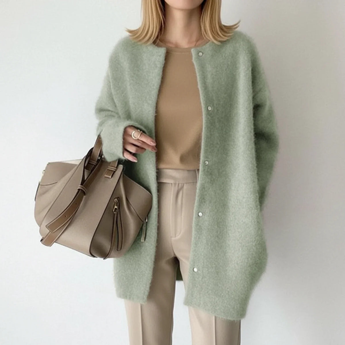 Dama Washington Ivy women's long cardigan sweater beige button front - view 6