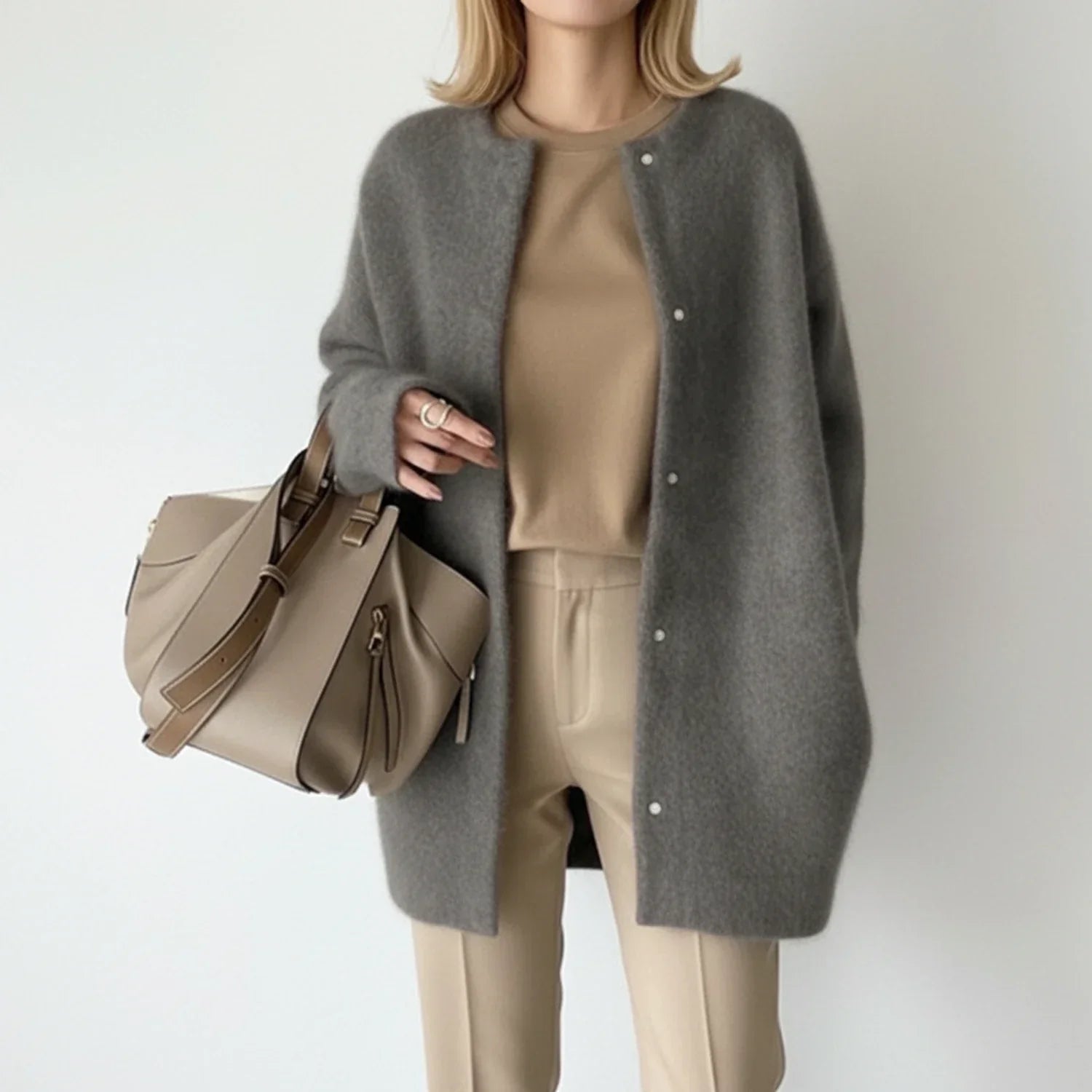 Ivy | Women's Long Cardigan Sweater Beige Button Front