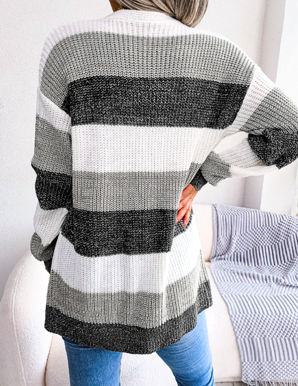 Esme | Women's Colorblock Knit Cardigan Light Blue Navy White