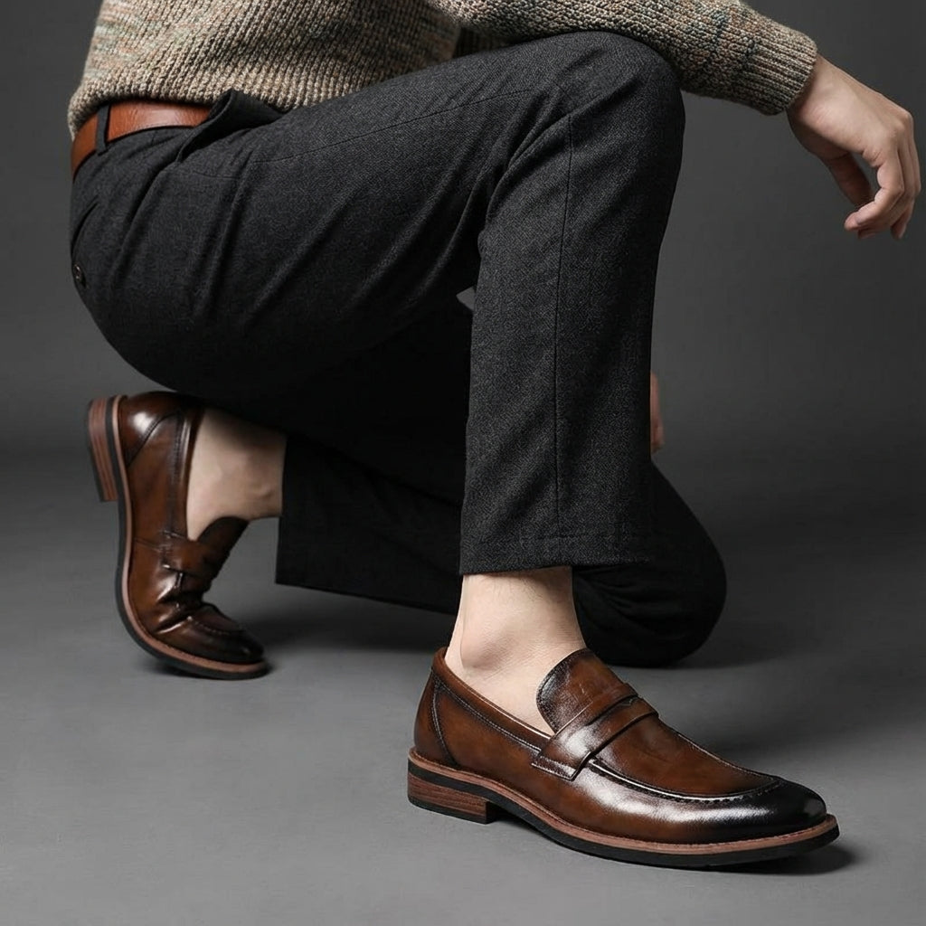 Rowan | Men's Leather Penny Loafer Brown Slip On Shoes