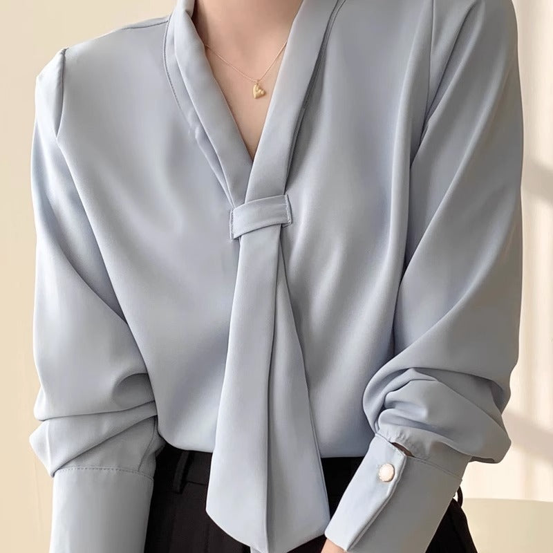 Vera | Women's Tie Front Blouse Long Sleeve White