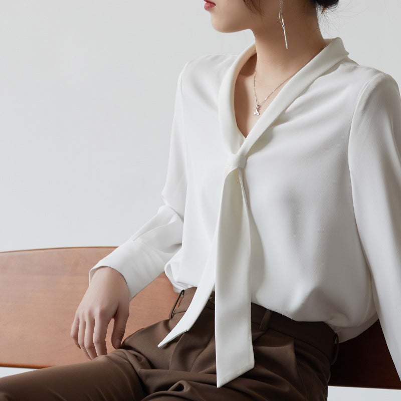 Vera | Women's Tie Front Blouse Long Sleeve White