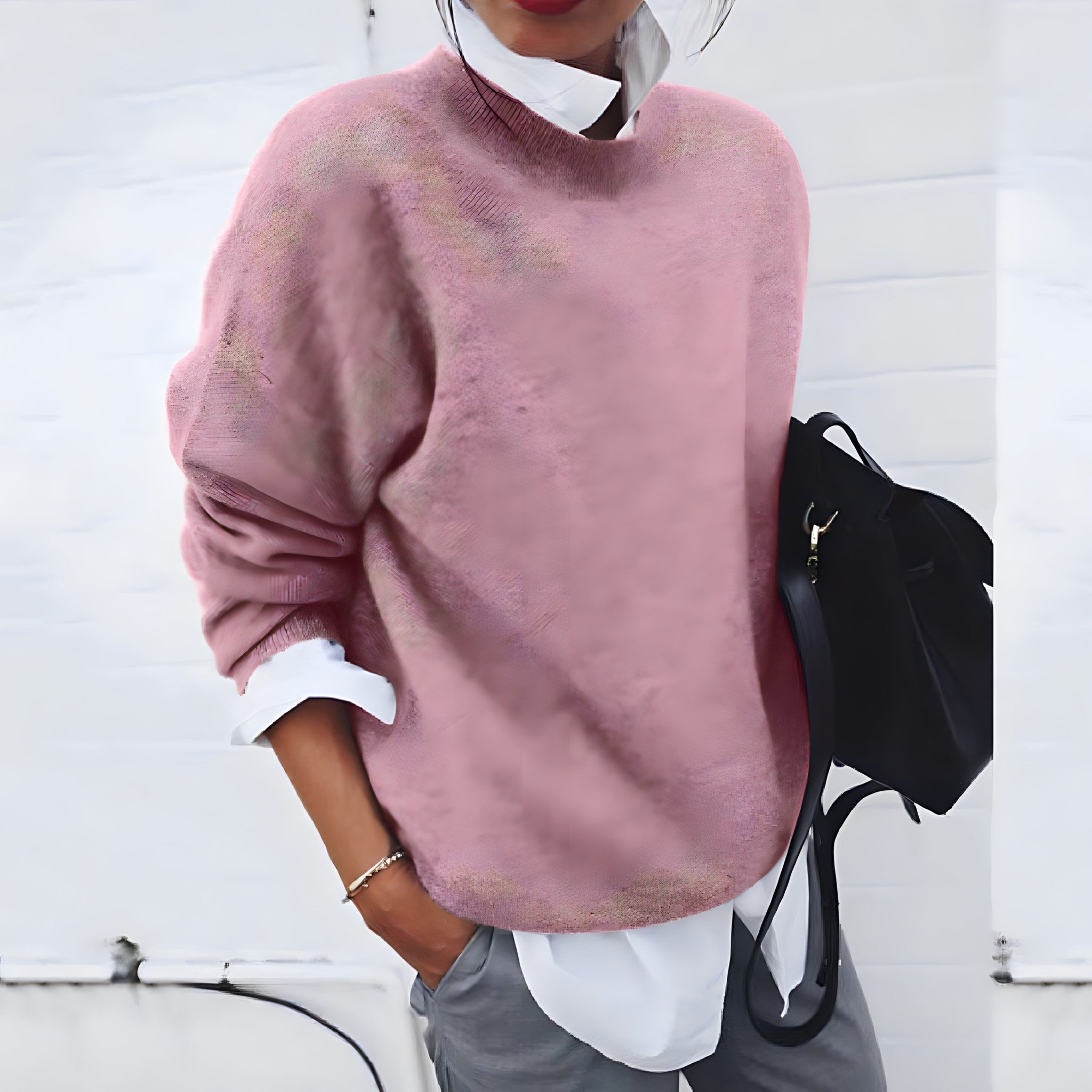 Ada | Women's Oversized Crew Neck Sweater Light Blue Knit