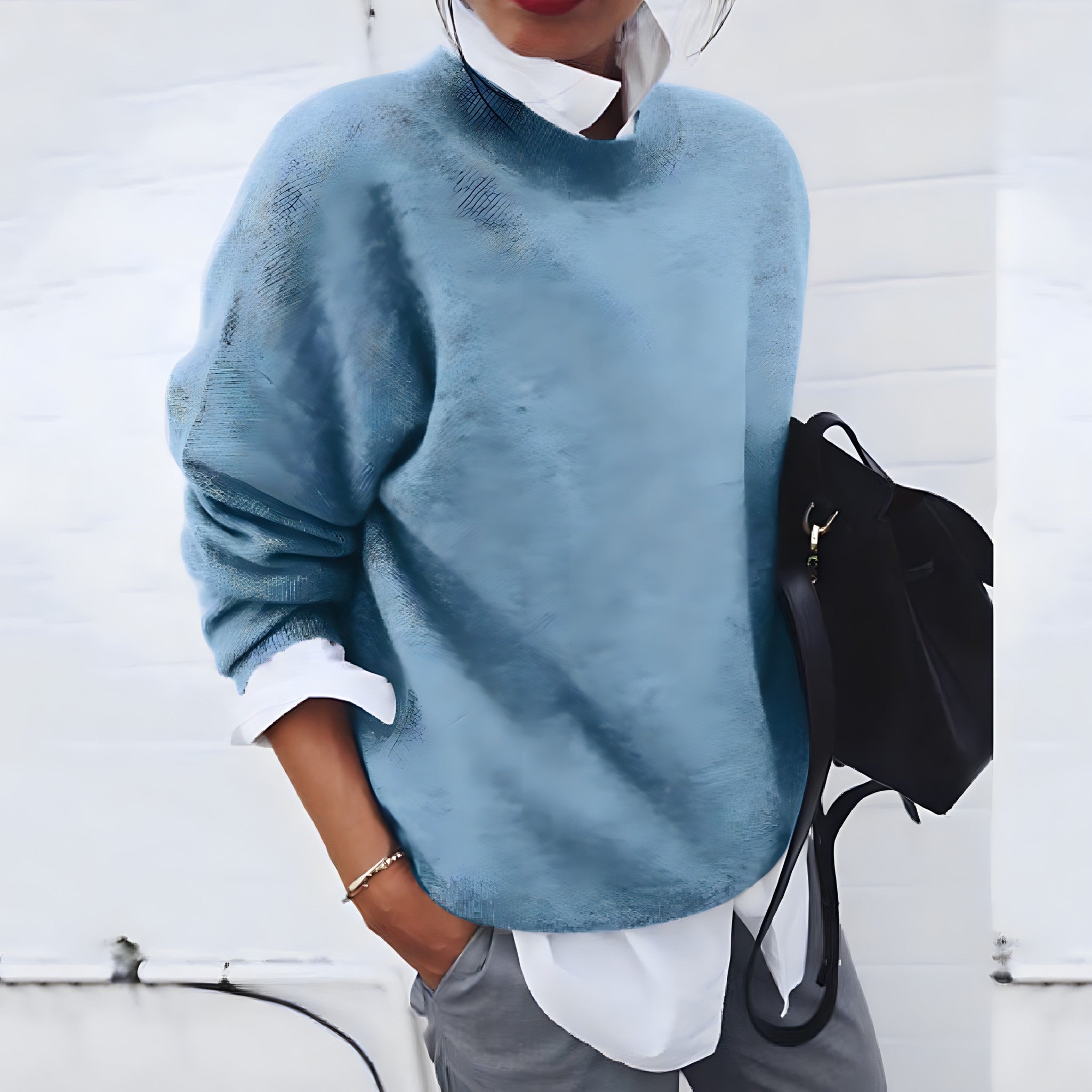 Ada | Women's Oversized Crew Neck Sweater Light Blue Knit