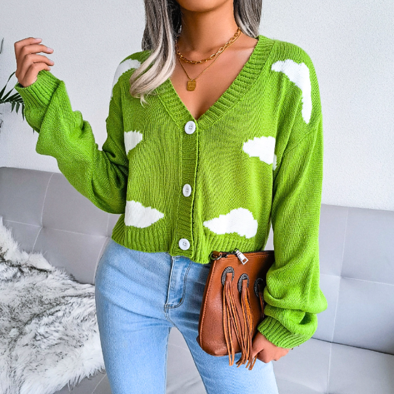 Ivy | Women's Cropped Cloud Cardigan Light Blue V Neck