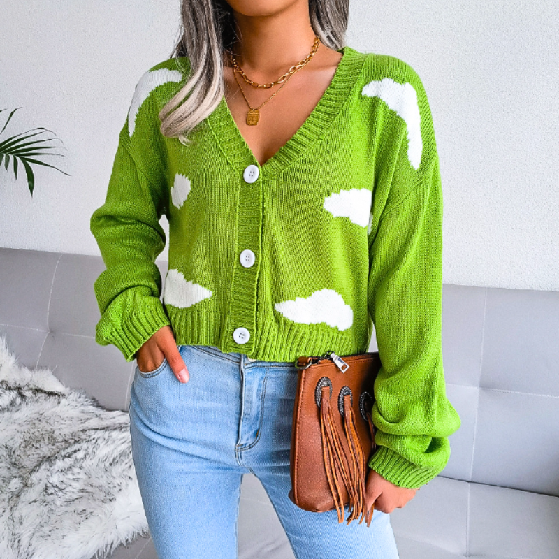 Ivy | Women's Cropped Cloud Cardigan Light Blue V Neck
