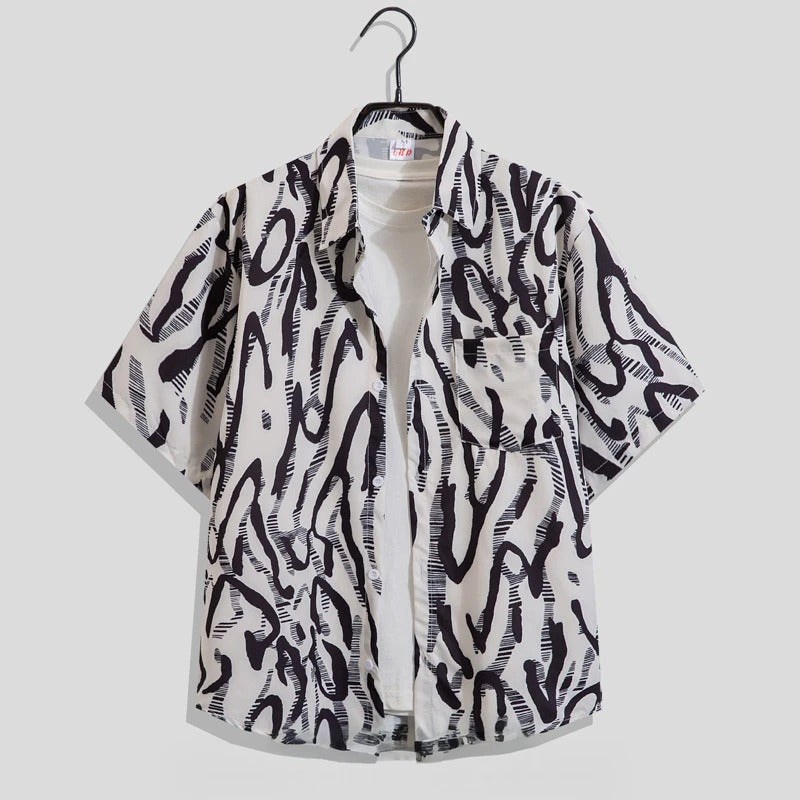 Axel | Men's Hawaiian Shirt Navy Floral White Orange