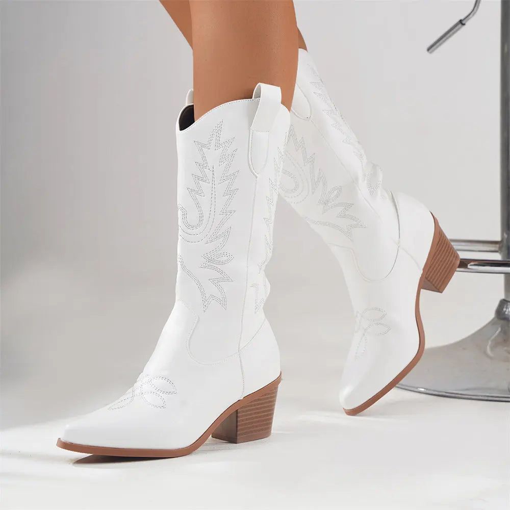 Dama Washington Salome embroidered mid-calf block heel cowboy boots - view 2