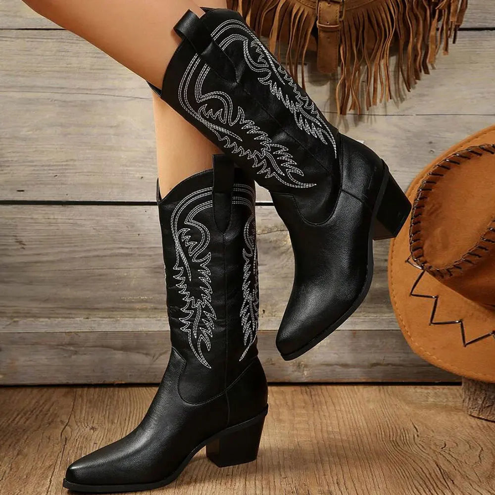 Dama Washington Salome embroidered mid-calf block heel cowboy boots - view 4