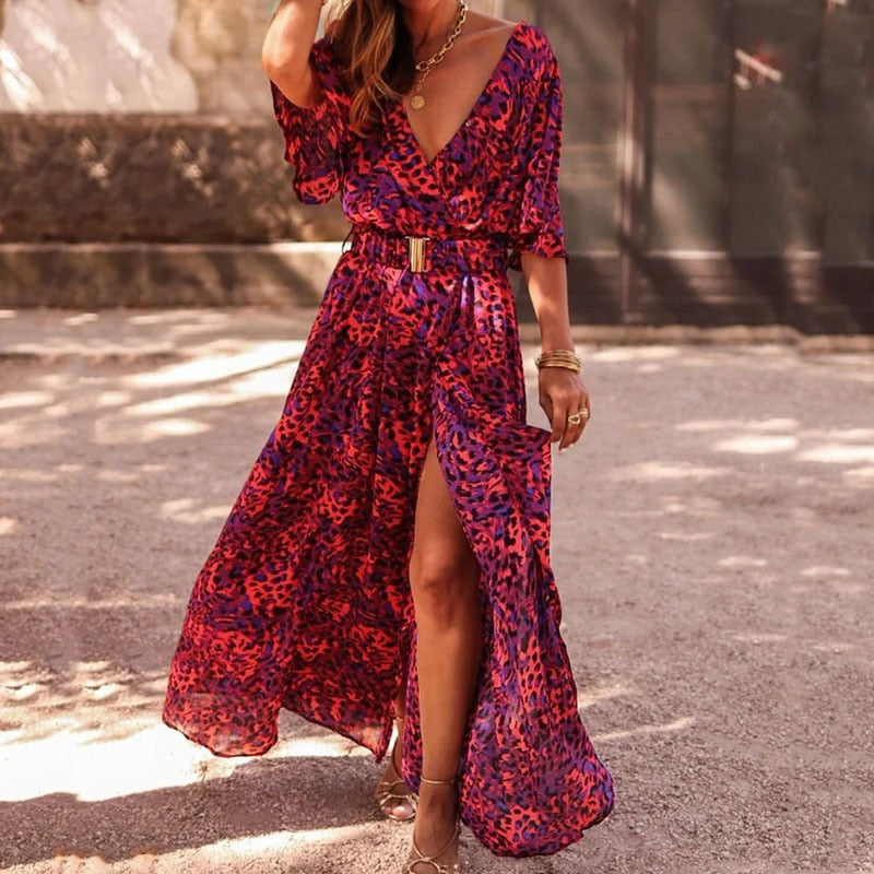 Maren | Women's Wrap Maxi Dress Green Floral Midi Length