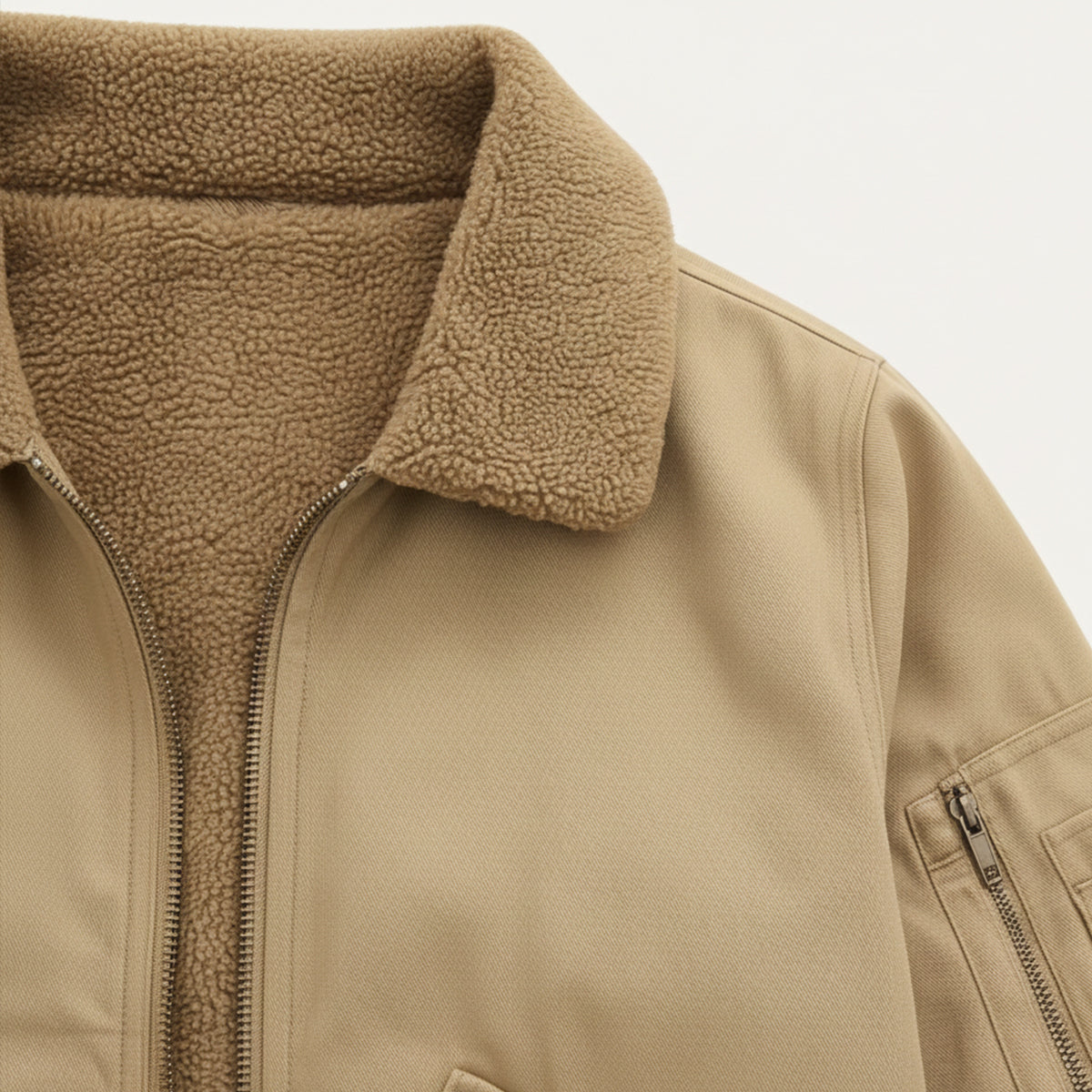 Voss | Men's Utility Bomber Jacket Cream Sherpa Lined