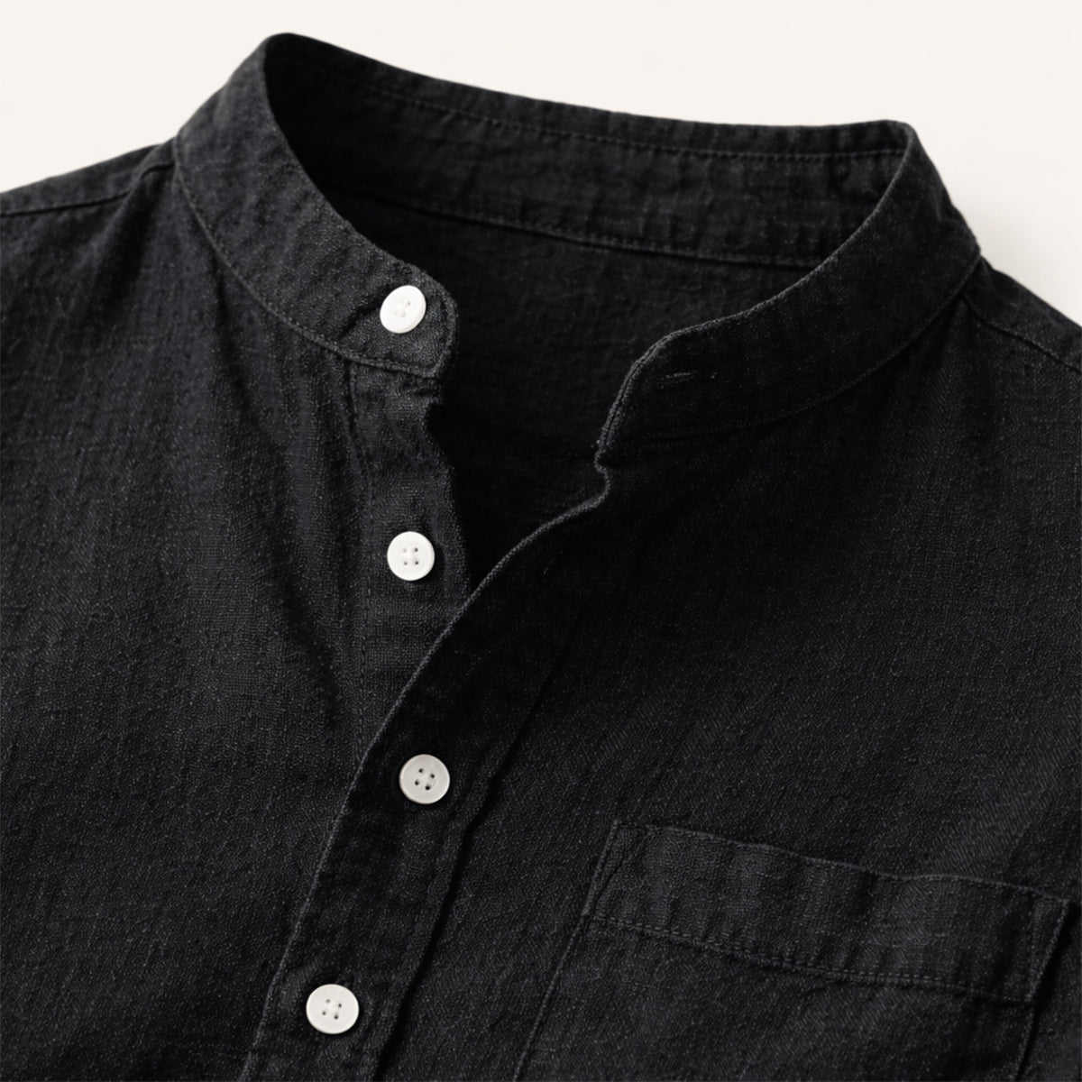 Axel | Men's Henley Shirt Black Short Sleeve Chest Pocket