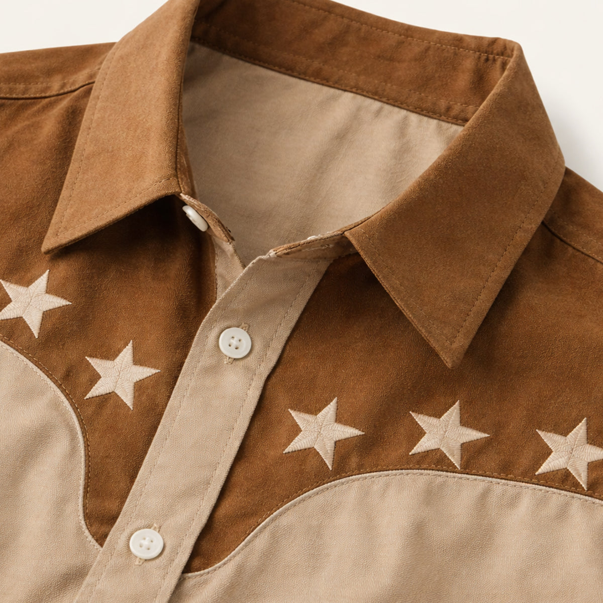 Axel | Men's Western Star Embroidered Button Up Shirt Cream Brown