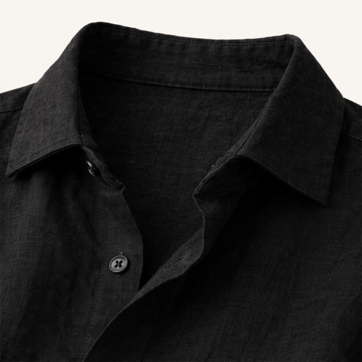 Beau | Men's Casual Button Up Shirt Black Cotton Linen