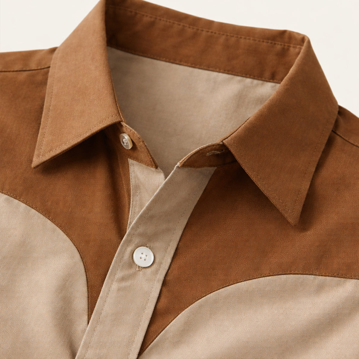 Roan | Men's Two Tone Block Button Up Shirt Cream Brown
