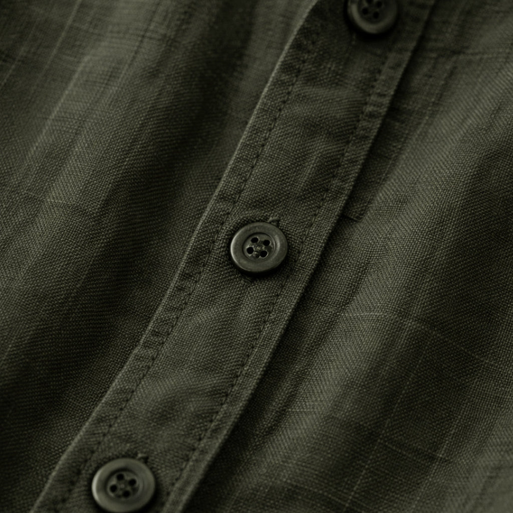 Dama Washington Ezra men's casual linen button up shirt olive green - view 5