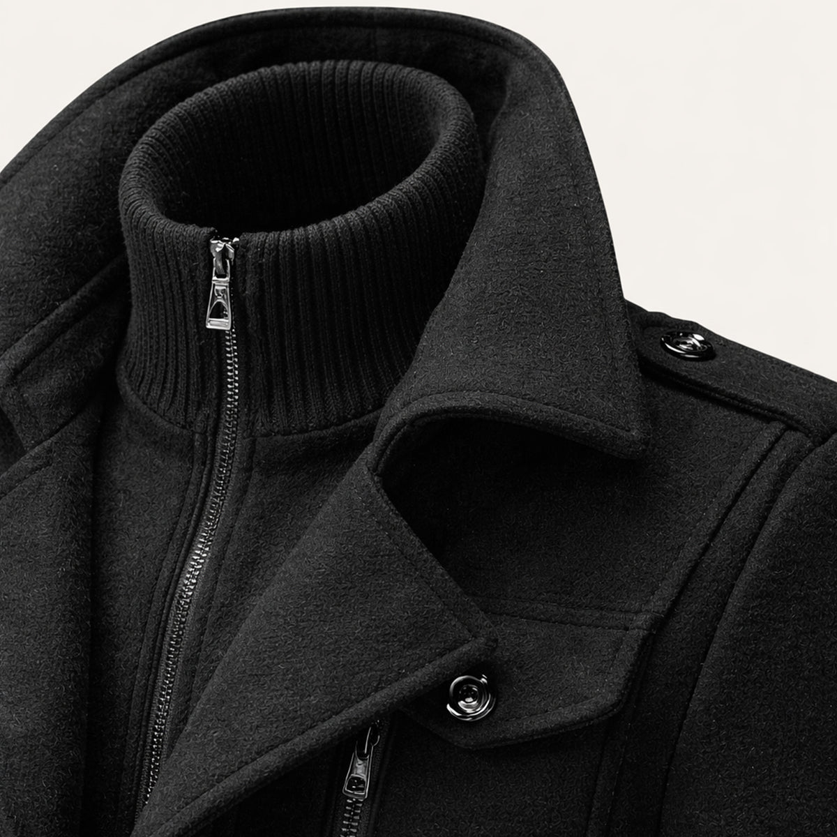 Voss | Men's Wool Blend Overcoat Black With Removable Collar