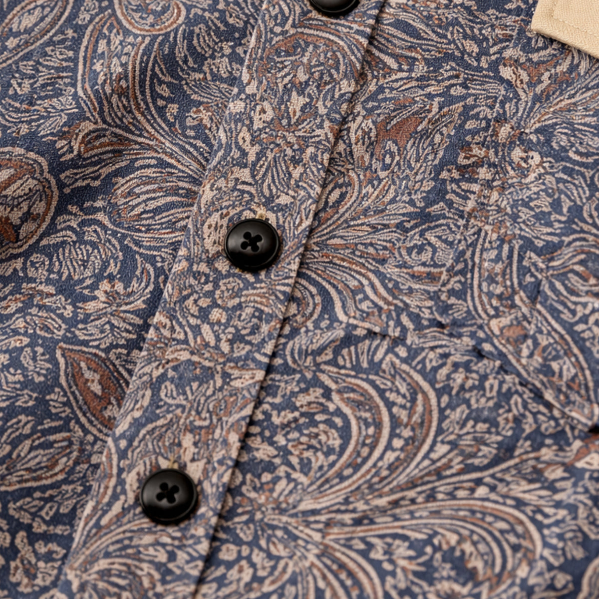 Flint | Men's Patchwork Denim Shirt Navy Cream Long Sleeve