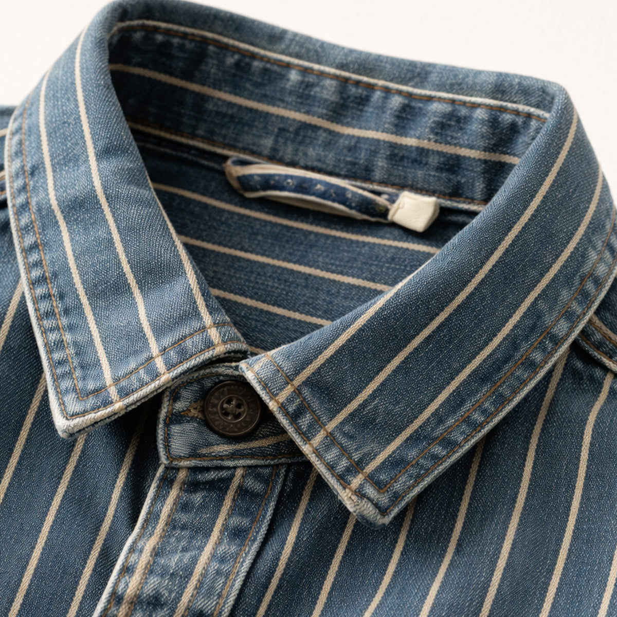 Axel | Men's Vintage Pinstripe Denim Shirt Blue Light Wash