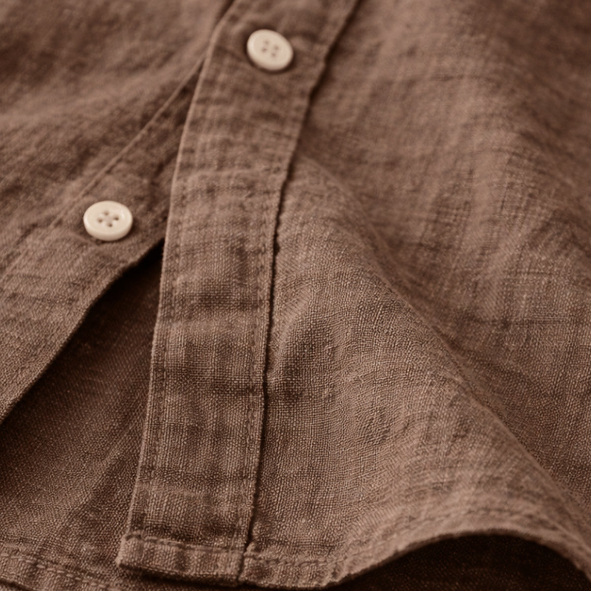 Beau | Men's Linen Button Up Shirt Brown Long Sleeve Casual