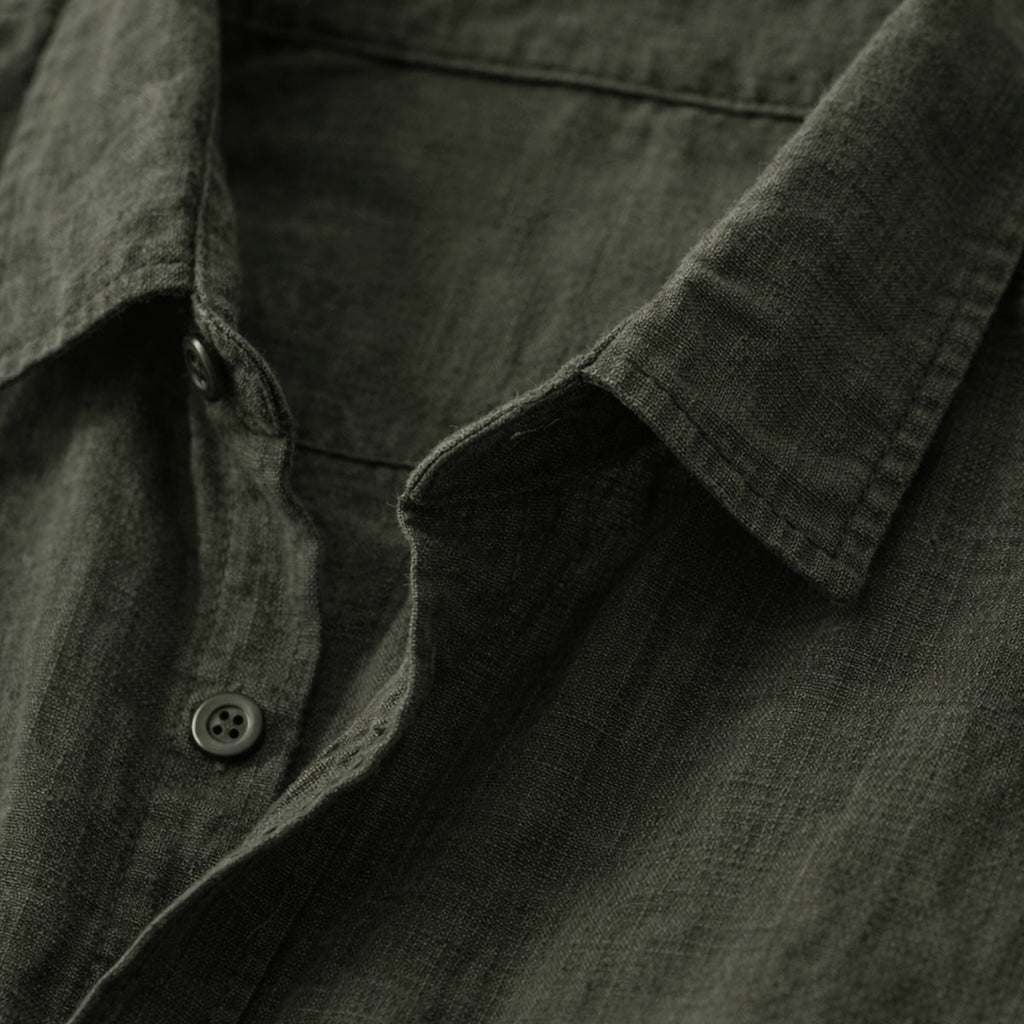 Dama Washington Ezra men's casual linen button up shirt olive green - view 4