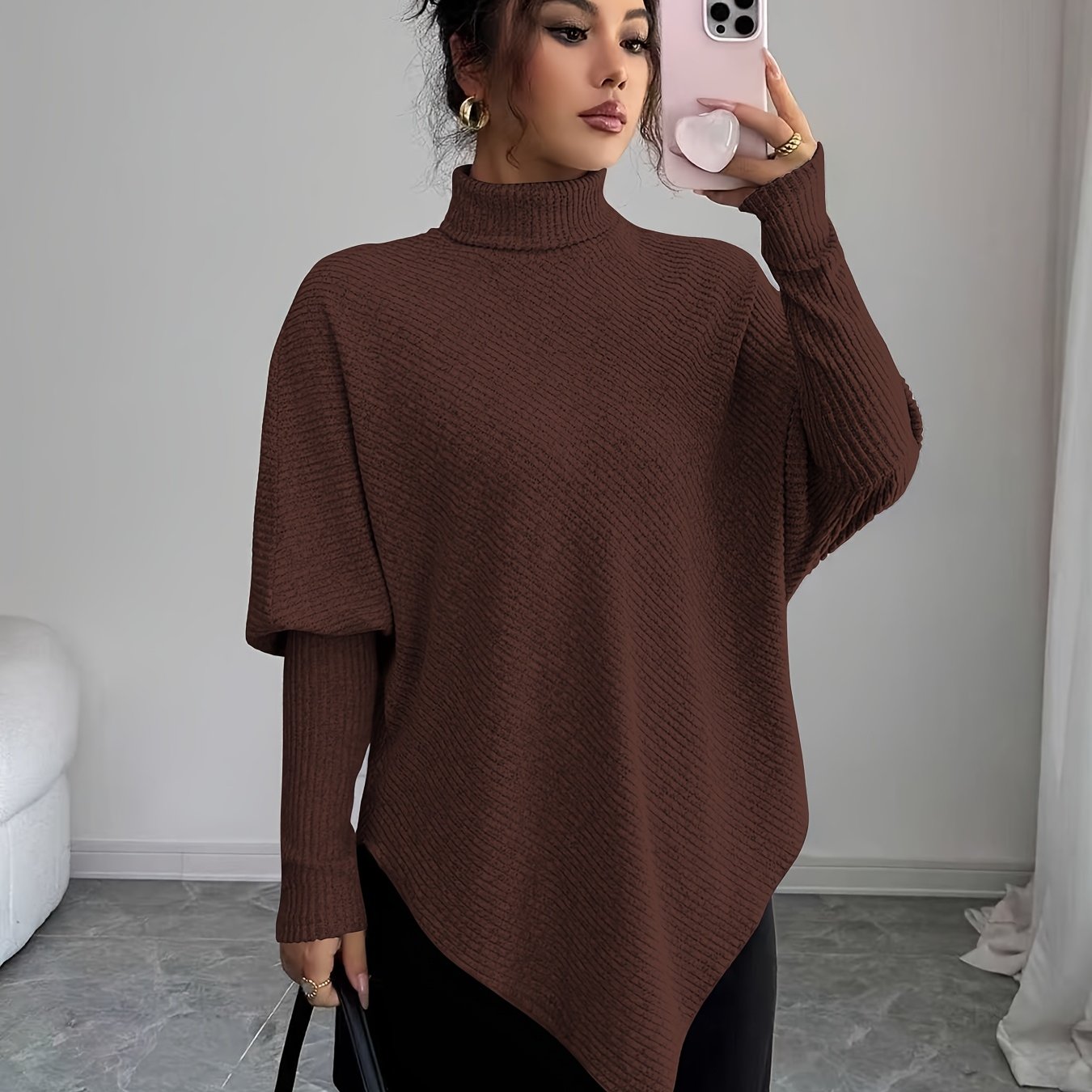 Stella | Women's Oversized Turtleneck Sweater Brown