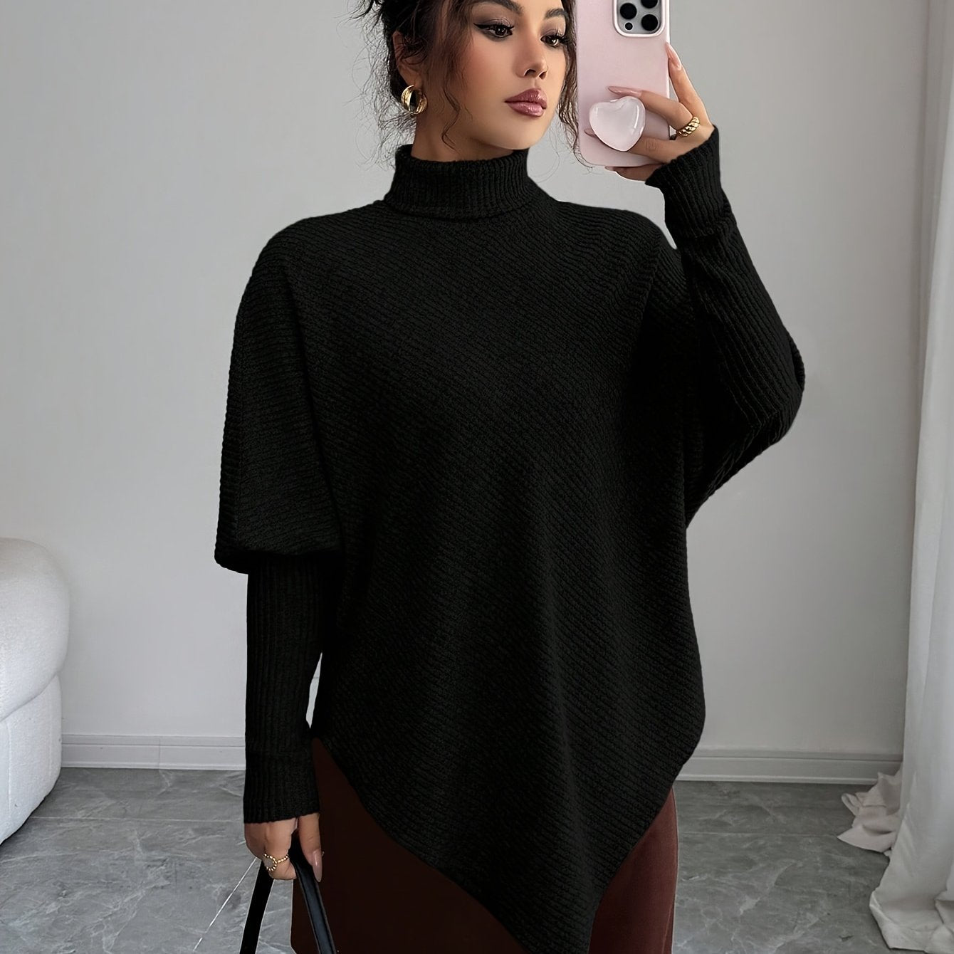 Stella | Women's Oversized Turtleneck Sweater Brown