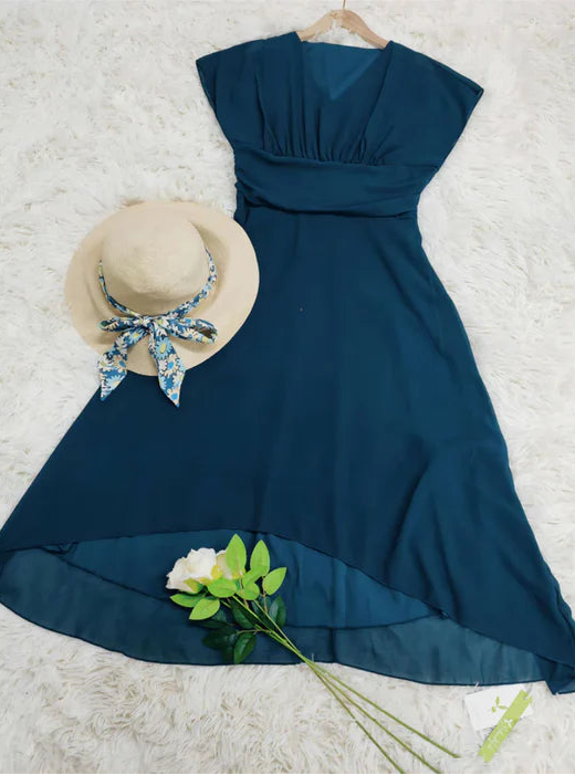 Rosa | Women's V Neck Midi Dress Navy Chiffon