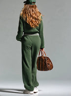 Dama Washington Lola women's striped knit set green ribbed quarter zip - view 4