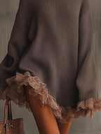 Dama Washington Ella women's oversized sweater dress brown lace trim - view 2