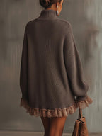 Dama Washington Ella women's oversized sweater dress brown lace trim - view 3