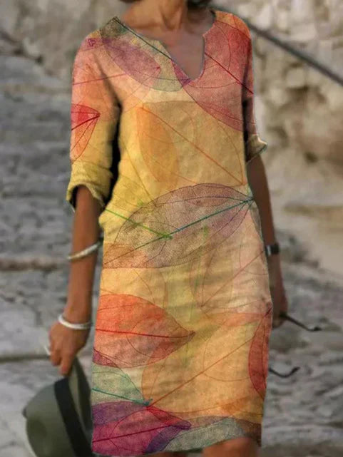 Alma | Women's Boho Print Midi Dress Multicolor Leaf