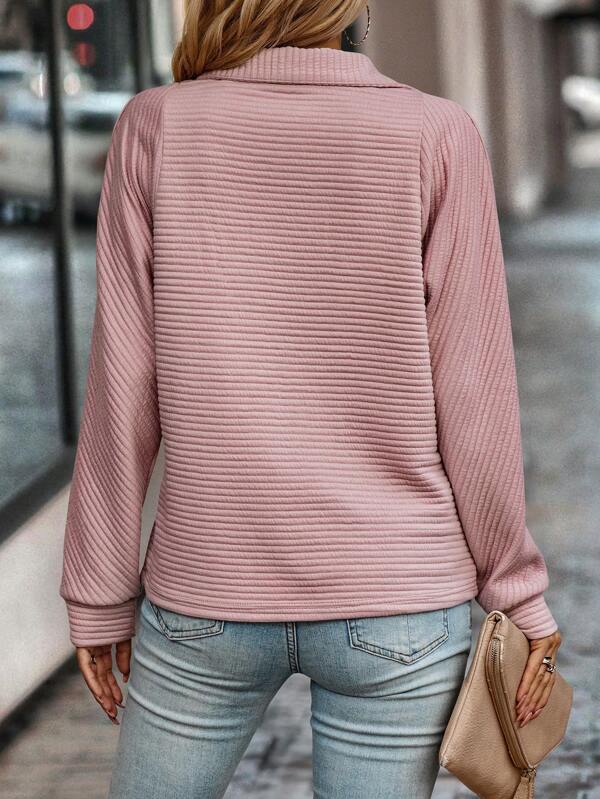 Aria | Women's Ribbed Half Zip Pullover Pink Long Sleeve