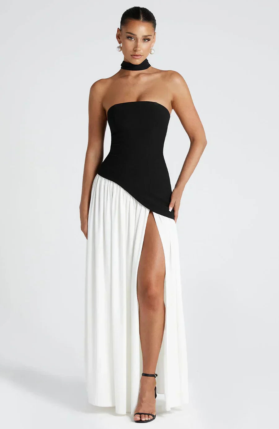 Maeve | Women's Strapless Halter Maxi Dress Cream High Slit