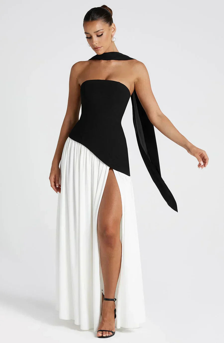 Maeve | Women's Strapless Halter Maxi Dress Cream High Slit