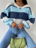 Dama Washington Lola women's color block striped knit sweater purple cream - view 5