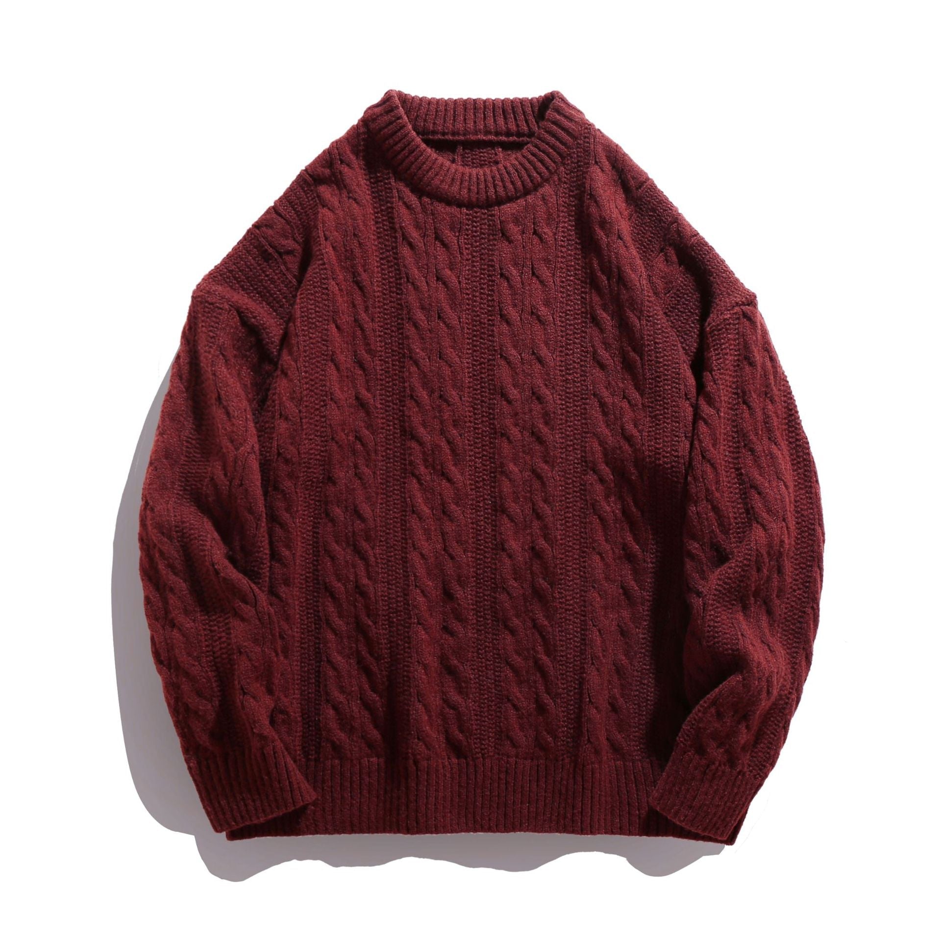 Axel | Men's Cable Knit Sweater Burgundy Crew Neck
