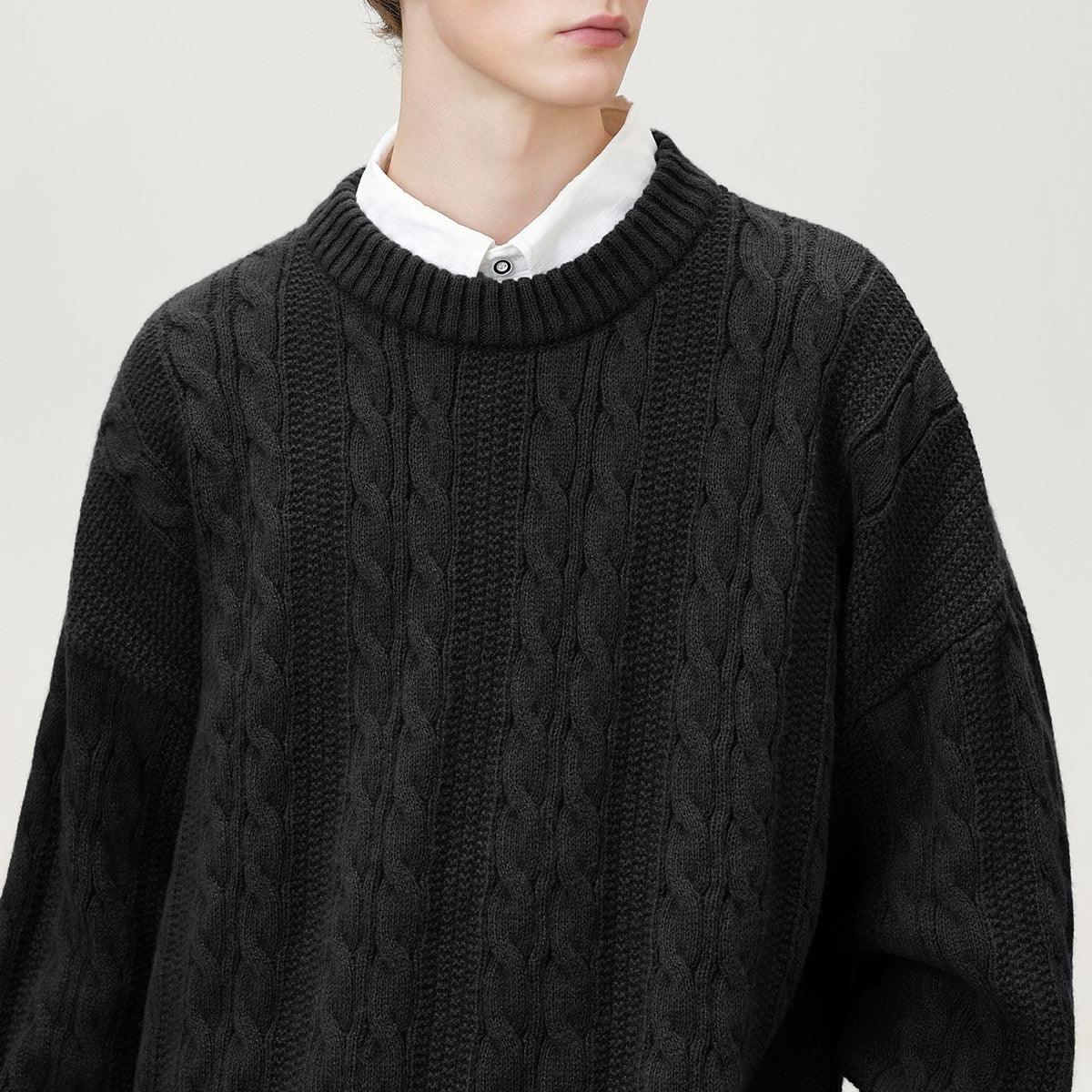 Axel | Men's Cable Knit Sweater Burgundy Crew Neck