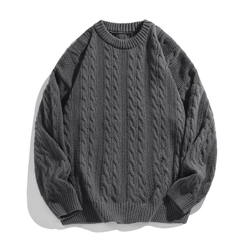 Axel | Men's Cable Knit Sweater Burgundy Crew Neck