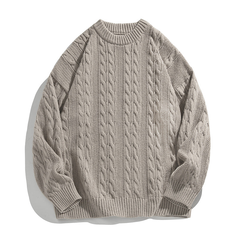 Axel | Men's Cable Knit Sweater Burgundy Crew Neck