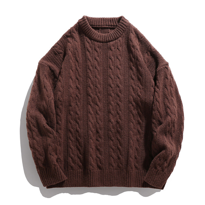 Axel | Men's Cable Knit Sweater Burgundy Crew Neck