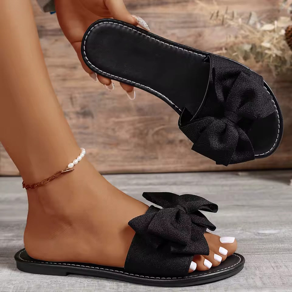 Maeve | Women's Bow Slide Sandals Pink Comfort Flat