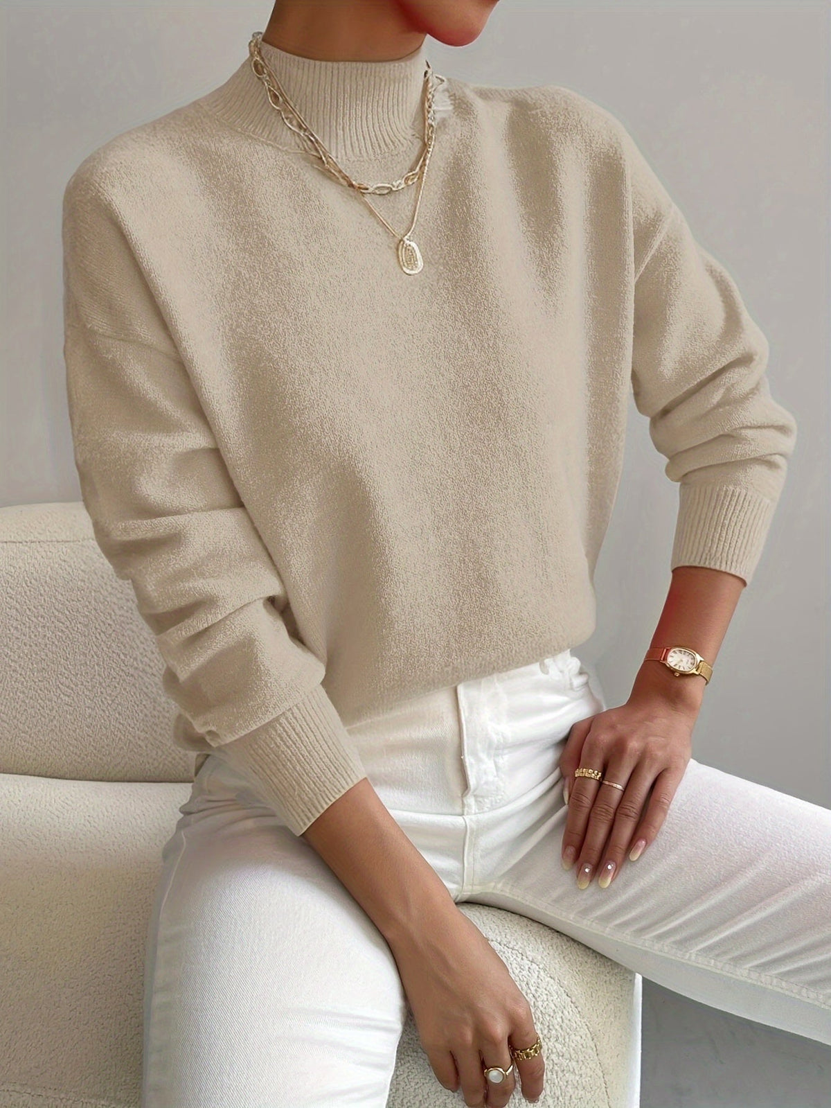 Dama Washington Maeve women's crew neck sweater cream knit long sleeve - view 5