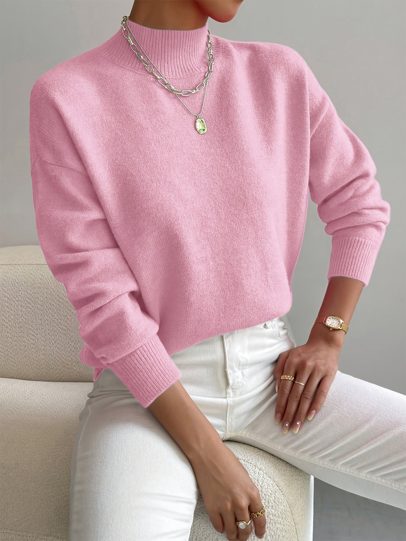 Maeve | Women's Crew Neck Sweater Cream Knit Long Sleeve
