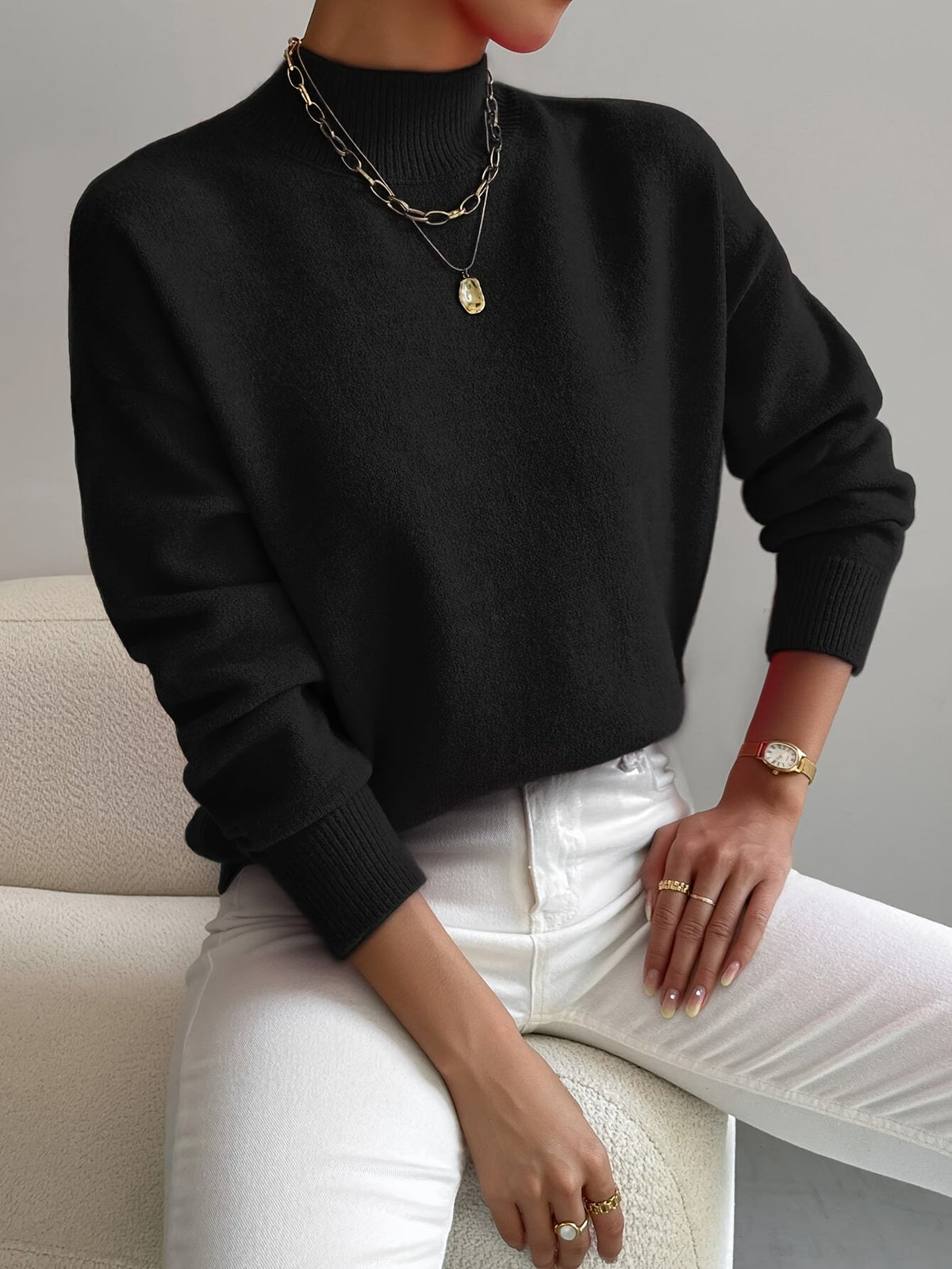 Dama Washington Maeve women's crew neck sweater cream knit long sleeve - view 6