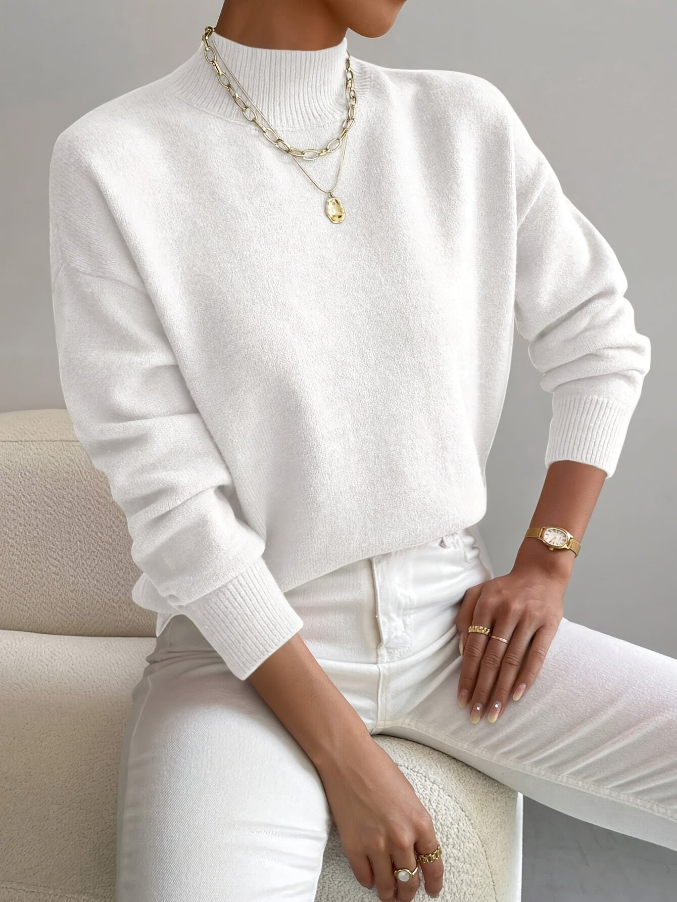 Maeve | Women's Crew Neck Sweater Cream Knit Long Sleeve