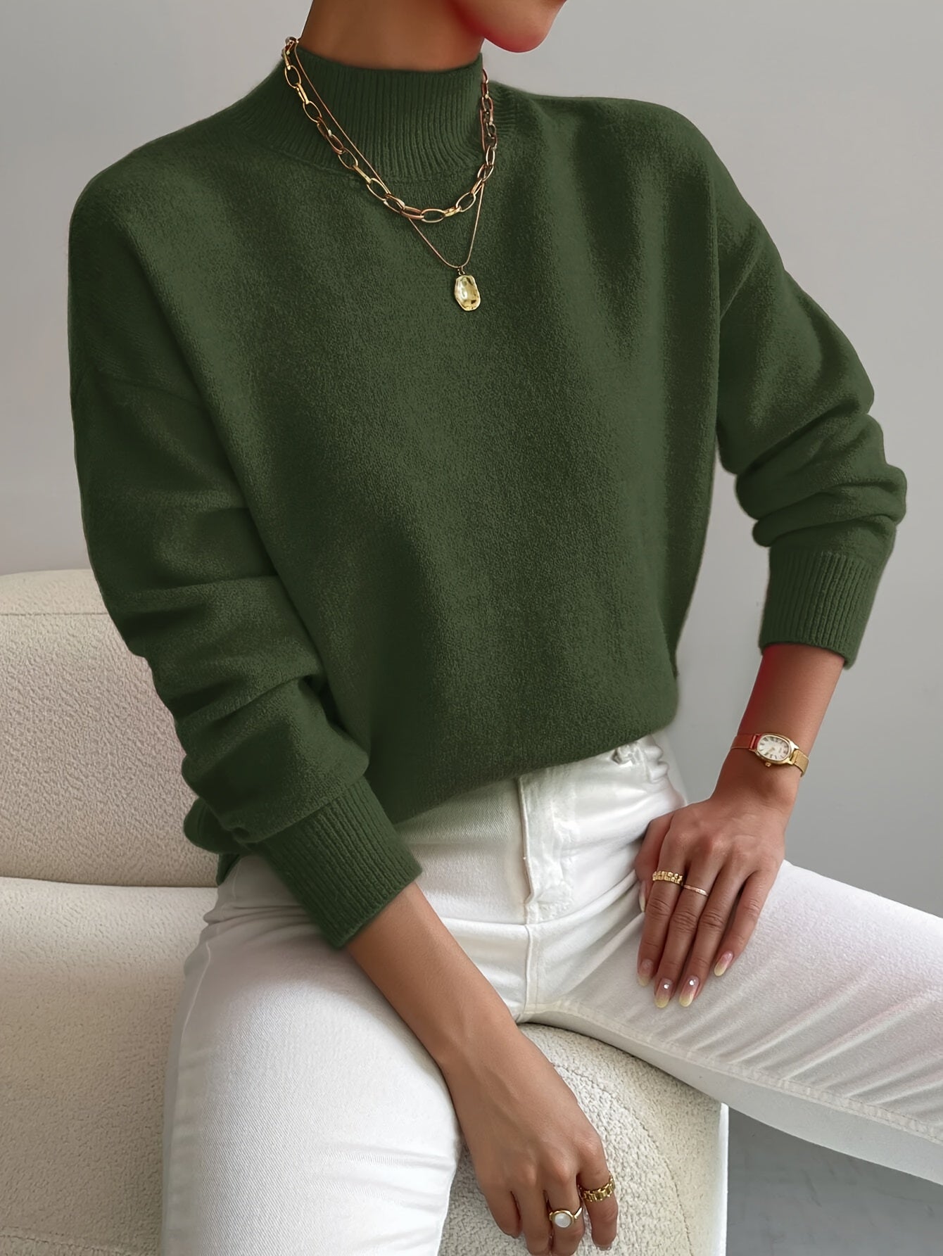 Maeve | Women's Crew Neck Sweater Cream Knit Long Sleeve