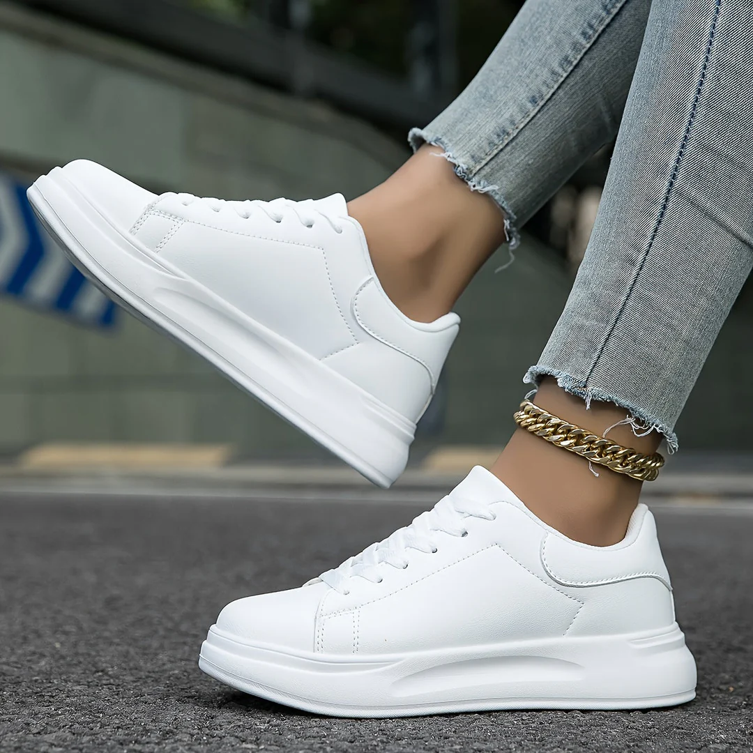 Alma | Women's Platform Sneakers White Lace Up Casual